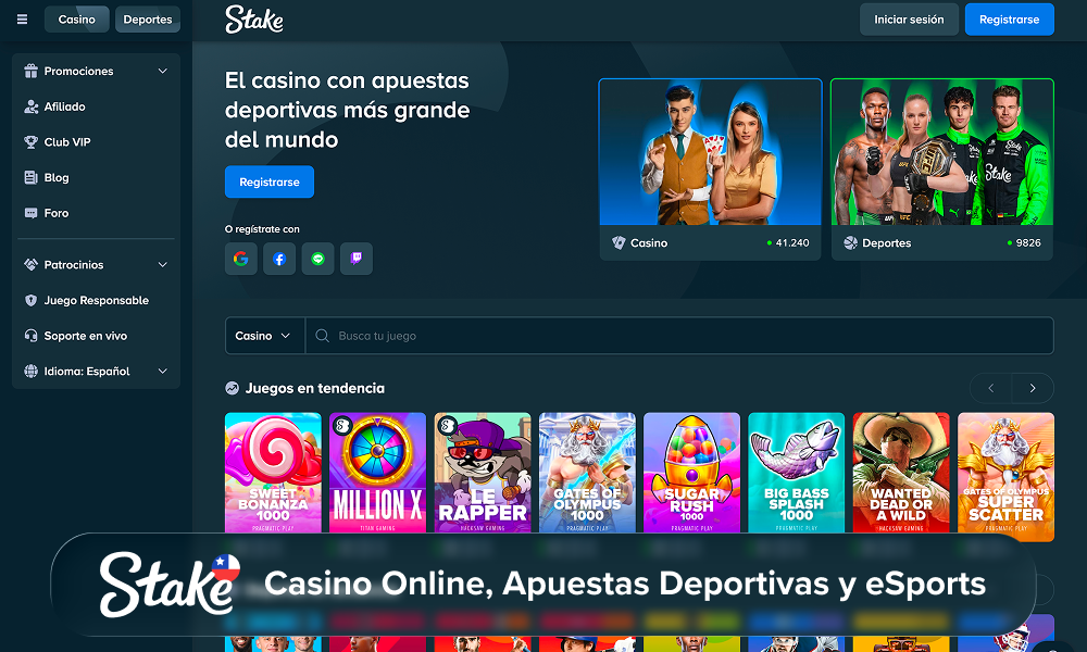 Interface de Stake Casino